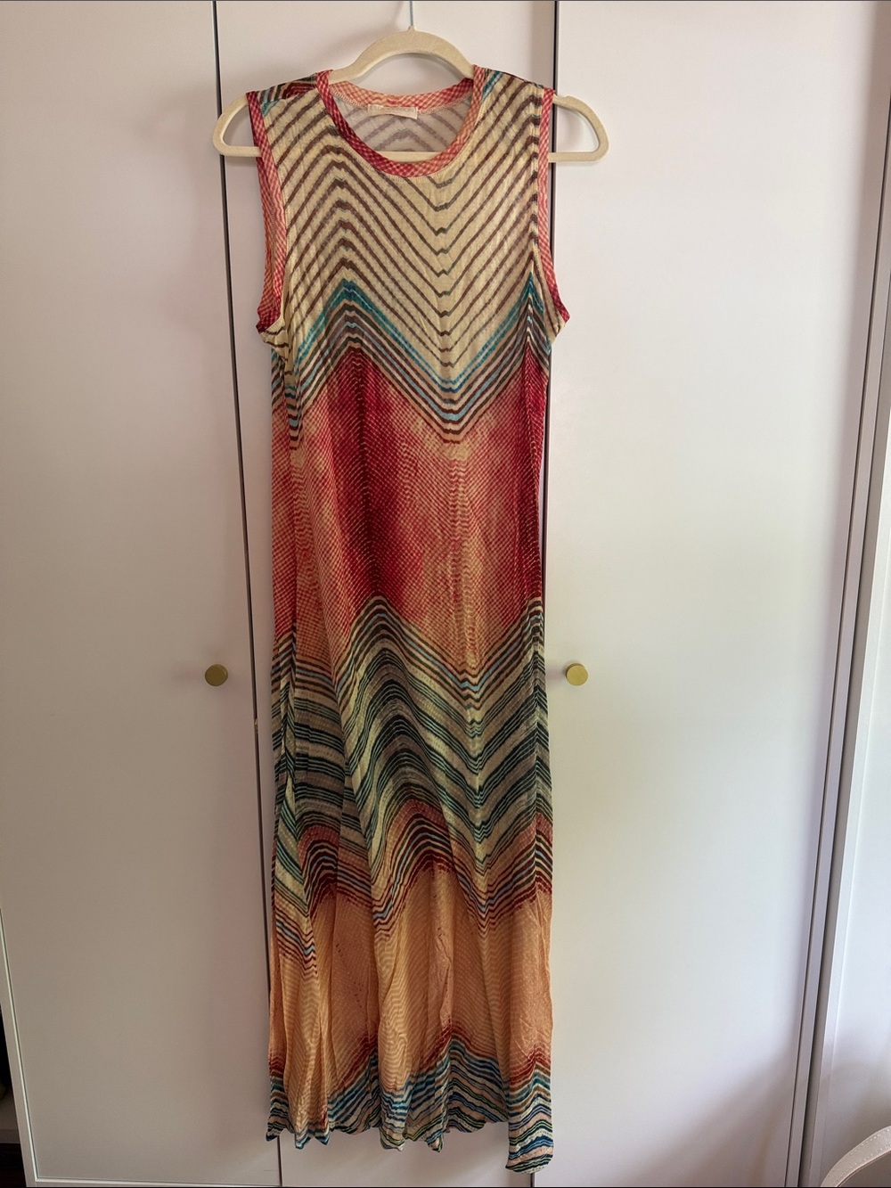 Ulla Johnson Sleeveless Chevron Maxi Dress in Multi-Color